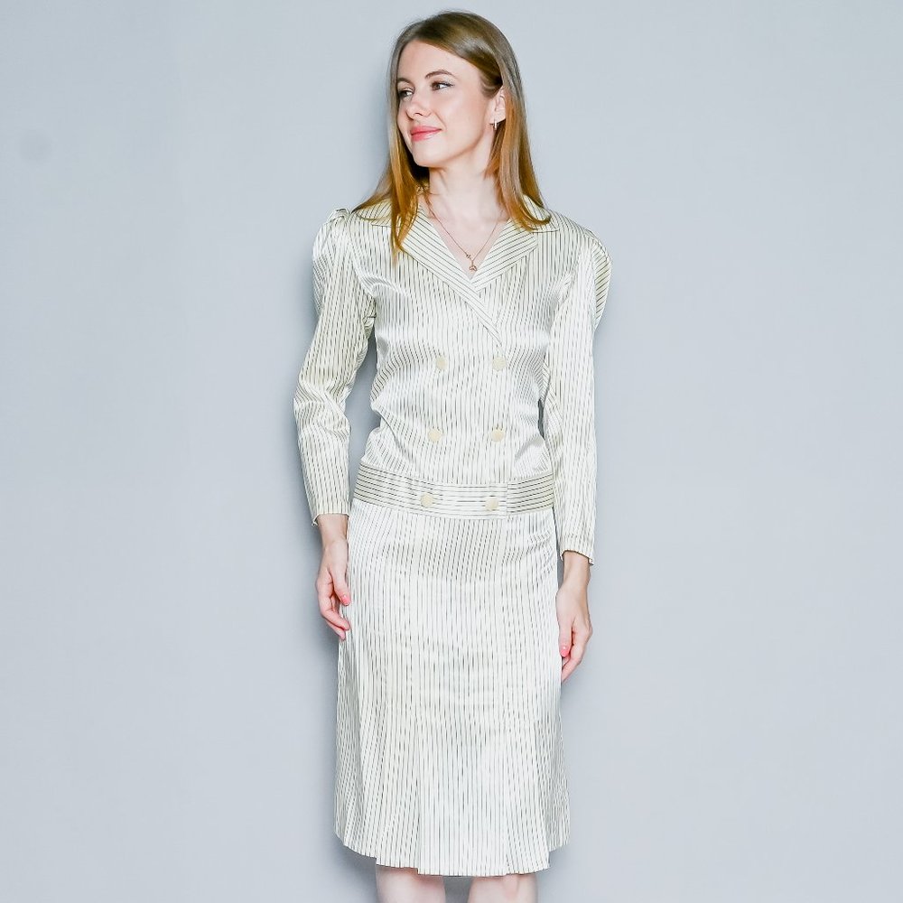 VINTAGE ANNA PAOLA 1970s Striped Silk Suit Set